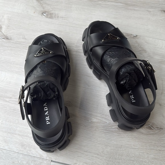 Prada Monolith rubber Black Platform Sandals black size 8 NWT in box - Picture 11 of 13